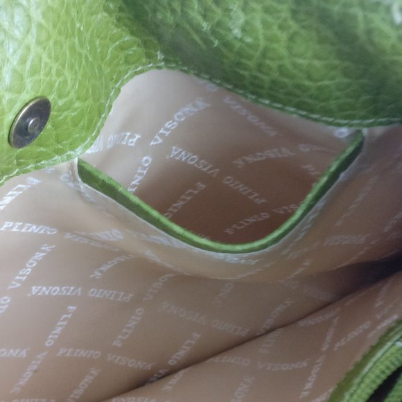 496cad PLINIO VISONA Italian Leather Tote with Fisherman handle in GREEN avocado - Picture 6 of 15
